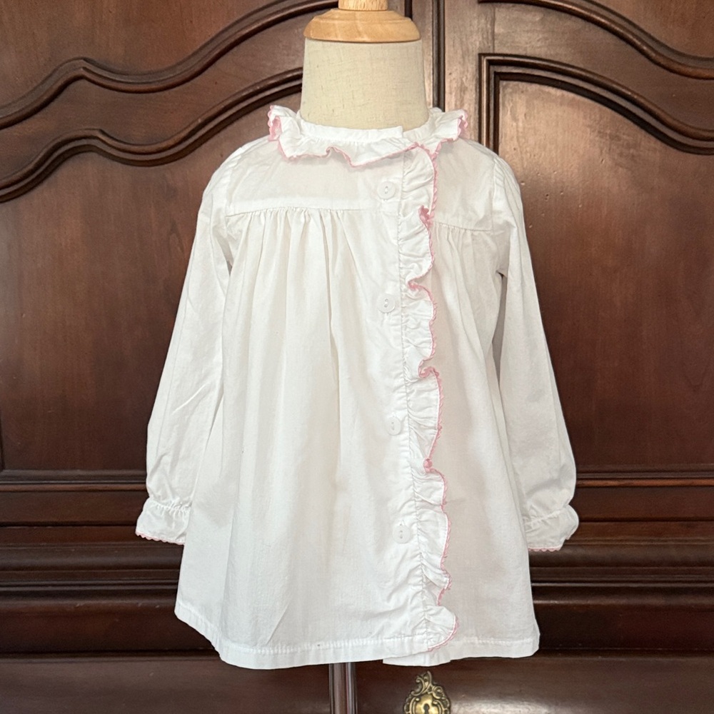 Bella Bliss White Ruffle Blouse 2T Pink Trim Peter Pan Collar Holiday Portrait